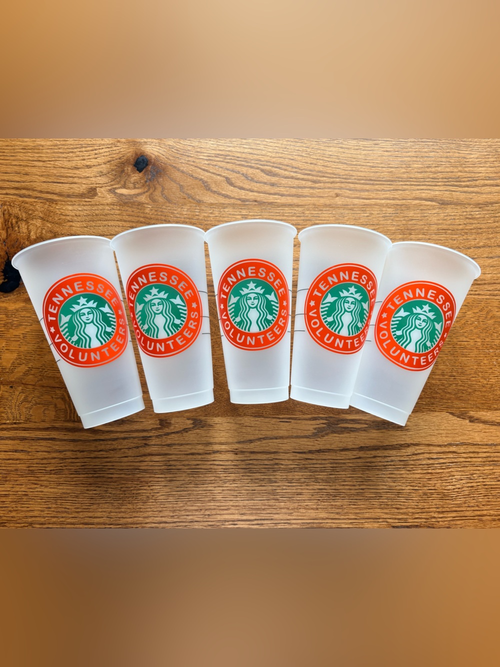 Starbucks set of 5 Tennessee Volunteers 24 oz frosted, plastic cold drink cups - Picture 2 of 16